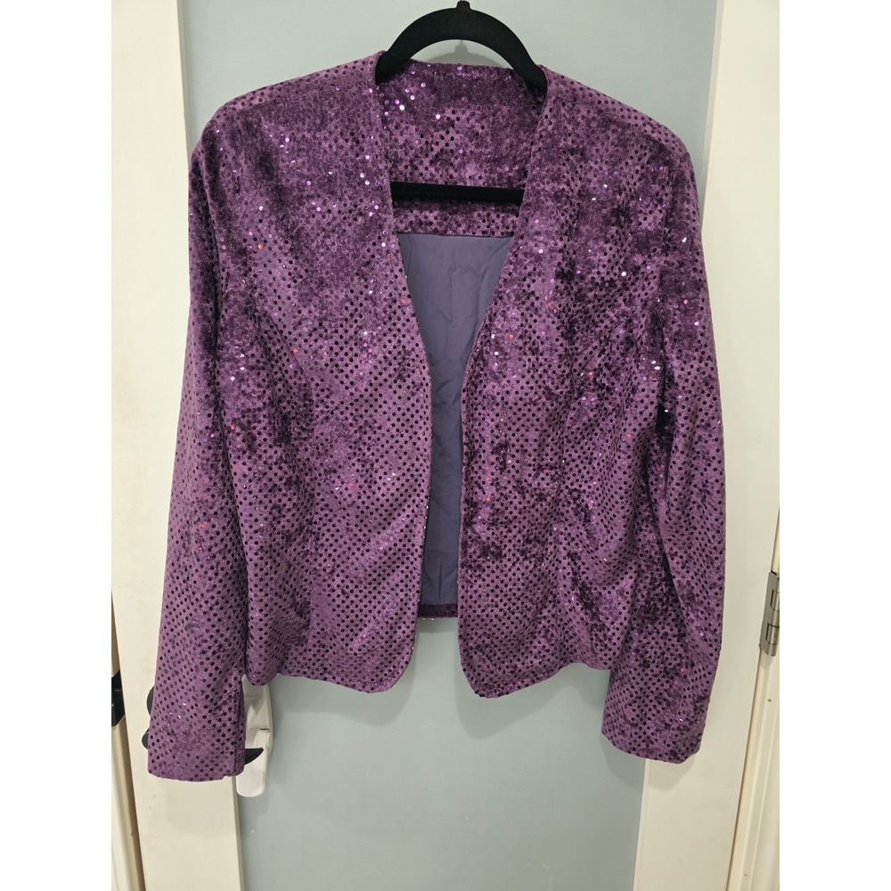 Vintage Purple Sequin Velvet Jacket Sparkle Blazer Party Glam‎
